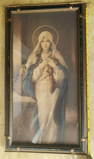 Vintage Immaculate Heart Of Mary Litho In Orig.  Gesso Frame C.  Bosseron Chambers