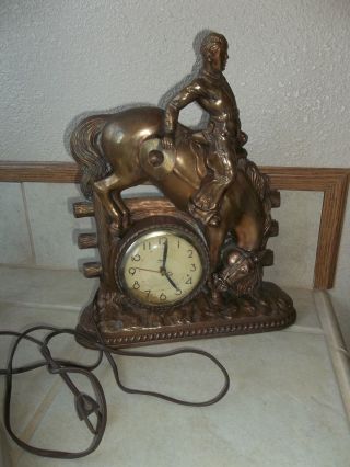 Bucking Bronze Plated Horse & Cowboy Clock