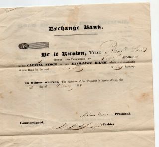 1838 Exchange Bank,  Maine,  Document Showing Sstock Shares Owned
