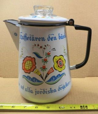 Vintage Berggren Rosemaling Swedish Art Floral Design Coffee Pot Drip Percolator