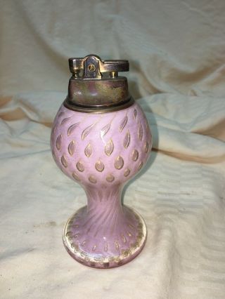 Vintage Murano Glass Table Lighter Pink W/gold Hand Blown Glass Brass