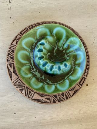 Treasure Craft Hawaii Green Glazed Art Pottery Ashtray Vintage Retro Tiki Style