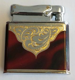 Vintage Colibri Monopol Lighter Pat.  Foreign Etched Metal & Stained Faux Wood