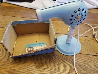 Vintage Mid Century Mcgraw - Edison Blue Tropic - Aire Metal Hair Dryer Box