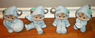 4 Abm Baby Boys Figurines Blue Winter Snow Outfits Ceramic 