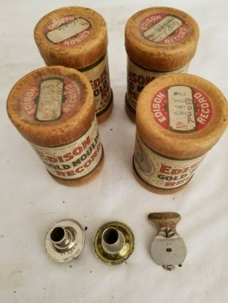 4 Antique Edison Gold Moulded Cylinder Record Tubes/cases & Reproducers Parts