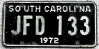 1972 White On Black South Carolina License Plate
