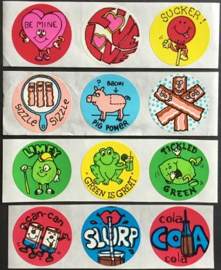 Vintage Stickers - Scratch & Sniff - Cinnamon,  Cola,  Lime,  Bacon -