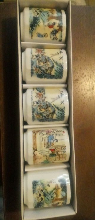 Yung - Boh Ceramic Welcome To Korea Tea Sake Cups Shot Glasses Set Of 5 Gift Box