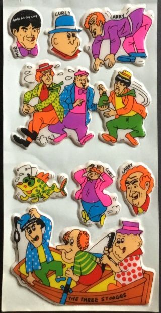 Vintage Stickers - The Three Stooges - Puffy - Larry,  Moe,  Curly -