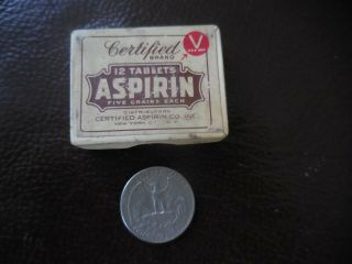 Vintage World War 2 Victory Pharmacy Certified Brand Aspirin Plastic Package