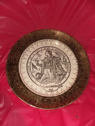Vintage Souvenir Of Baltimore Francis Scott Key Plate - Signed American Oil Co.