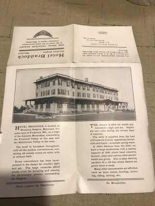 Vintage Hotel Braddock Brochure Braddock Heights Md Frederick Maryland