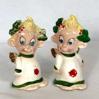 Vintage Kreiss Christmas Angels Salt & Pepper Shakers W Rhinestone Eyes
