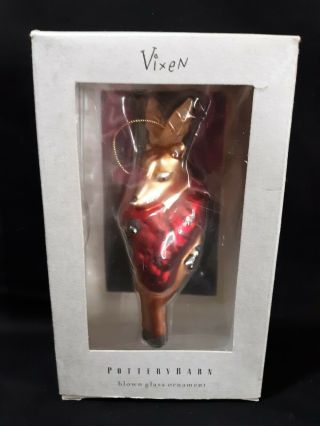 Pottery Barn Blown Glass Reindeer Vixen Christmas Ornament 205/2643 Bxd Label
