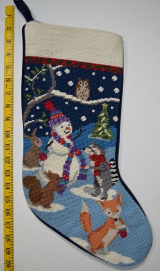 Lands End Blank Critters & Snowman Needlepoint Christmas Stocking