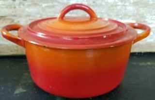 Le Crueset Flame Orange Red " A " Enameled Cast Iron Sauce Pan Pot Casserole Lid