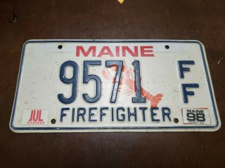 1998 Maine Firefighter License Plate 9571 Ff Fire Fighter Lobster