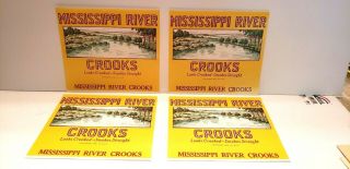 (4) Vintage " Mississippi River Crooks " Cigar Box 8 " X 7 1/4 " Labels