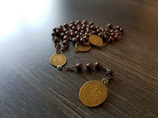 Antique Copper And Wooden 7 Sorrows Rosary