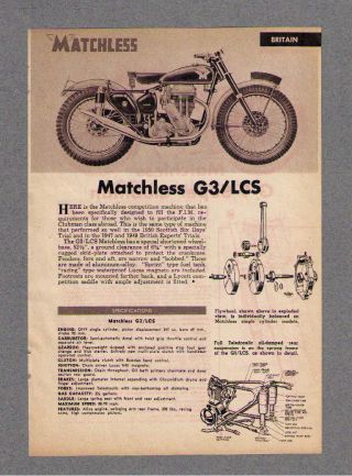 1951 Ad Motorcycles Britain Matchless G3/lcs,  Matchless G80 With Specs & Descp