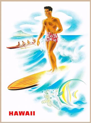 Matson Lines Hawaii Beach Surfer United States Travel Advertisement Poster