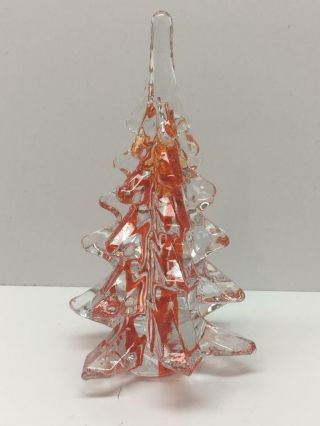 Vintage Crystal & Orange Glass Pine Christmas Tree Hard To Find Color 6 - 1/4 "