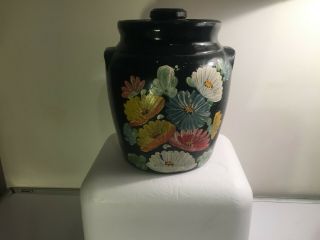 Antique Pottery Ransburg Hand Painted Cookie Jar With Lid Made In Indianapolis
