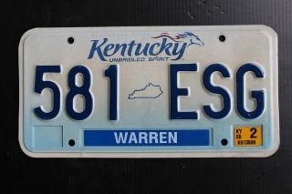 Kentucky Warren County Unbridled Spirit License Plate 581 Esg