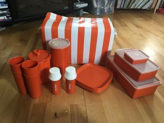 Vintage Tupperware Orange Striped Picnic Set