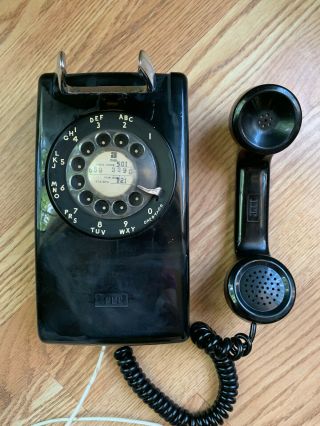 Vintage Itt Model 554 Series Black Rotary Dial Wall Mount Telephone