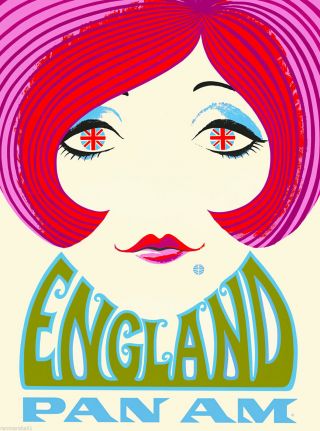 Great Britain England Twiggy 2 Airplane Vintage Travel Advertisement Poster