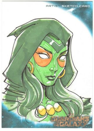 2014 Guardians Of The Galaxy 5x7 Marvel Art " Gamora " Sketch Card By Tom Nguyen
