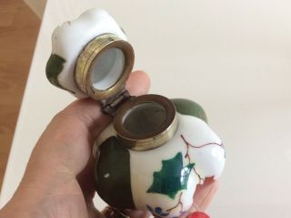 Pretty Antique French brass painted porcelain perfume/scent bottle jar. 3