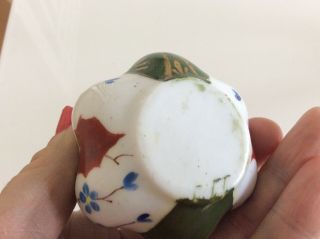 Pretty Antique French brass painted porcelain perfume/scent bottle jar. 4