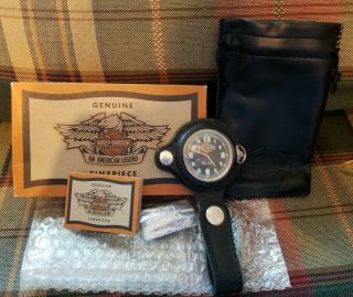 Harley Davidson Vintage Black Leather Swiss Pocket Watch With Plastic