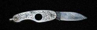 Antique Ornate Sterling Silver Cigar Cutter W /folding Knife