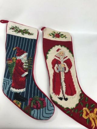 Vintage Christmas Santa Claus Needlepoint Stocking Victorian Look Bundle Red