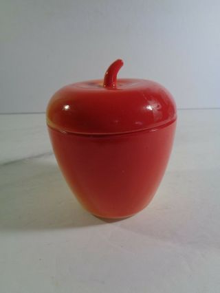 Vintage 1950 ' s Hazel Atlas Painted Milk Glass Apple Jelly/Jam Jar w/Lid 3