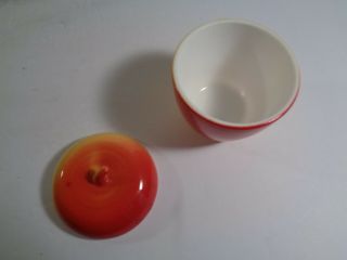 Vintage 1950 ' s Hazel Atlas Painted Milk Glass Apple Jelly/Jam Jar w/Lid 4