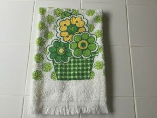 Vintage?groovy Flower Power Fringed Hand Dish Towel Yellow Green Nwot