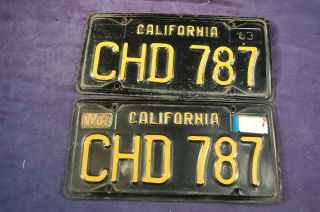 1963 California Black & Yellow Steel License Plates Chd 787