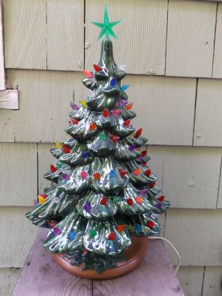 19 " Ceramic Christmas Tree Green With Iridescent Glaze