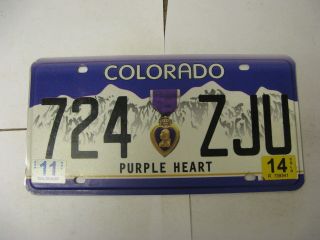 2014 14 Colorado Co License Plate Purple Heart 724 Zju