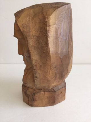 Vintage Antique Man Jesus Monk Face Head Statue Figure Hand Carved Wood Spirit 2