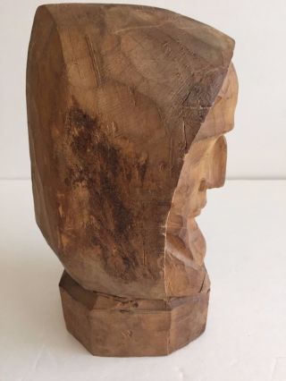 Vintage Antique Man Jesus Monk Face Head Statue Figure Hand Carved Wood Spirit 4