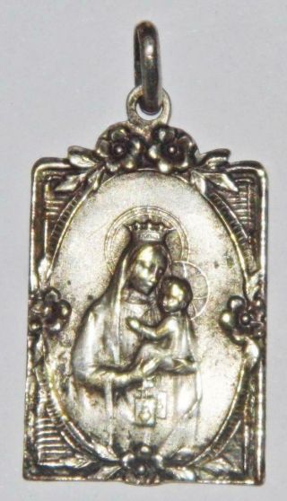 Art Nouveau Silver Holy Medal Our Lady Virgin Mary Baby Jesus Mother & Child