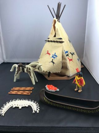 Vintage Playmobil Set 3733 Native American Camp Western Teepee (not Completed)