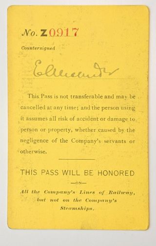 1901 Canadian Pacific Railway annual pass Thomas P Fowler Ernest Alexander 2