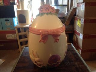 Easter Egg Ceramic Cookie Jar With Bunny Rabbit